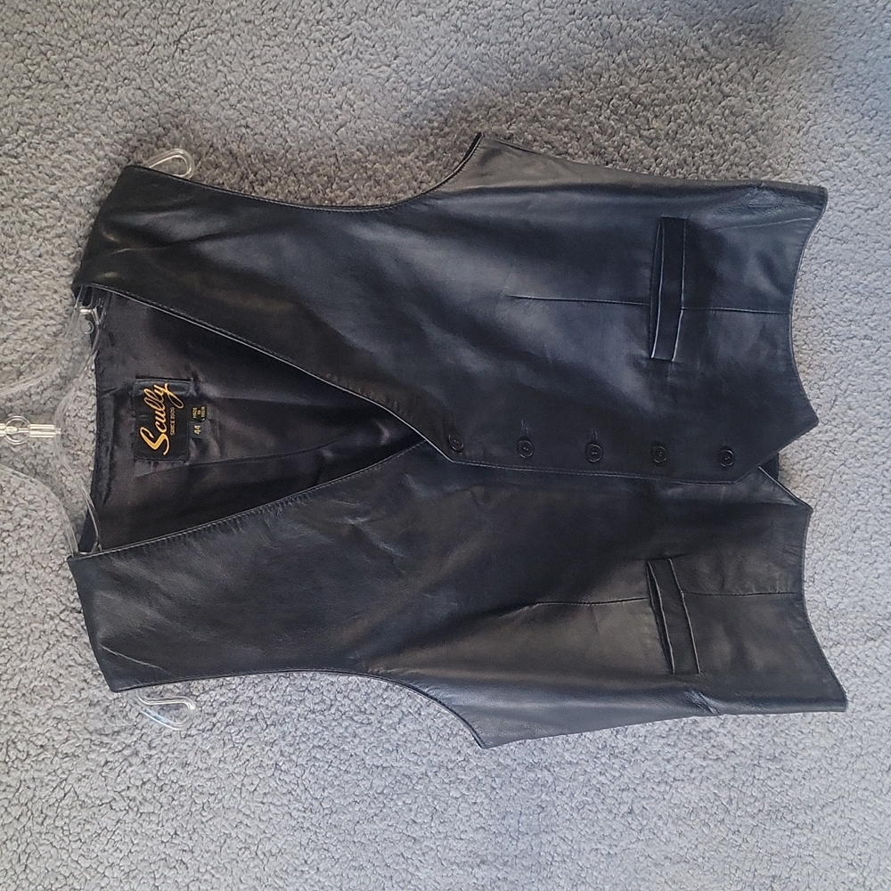 Vintage Scully Mens 44 Genuine Black Leather Lightweight Riding Button Vest